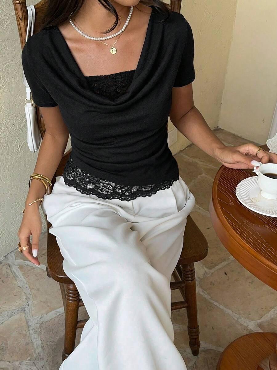 CZARNA BLUZKA KORONKA