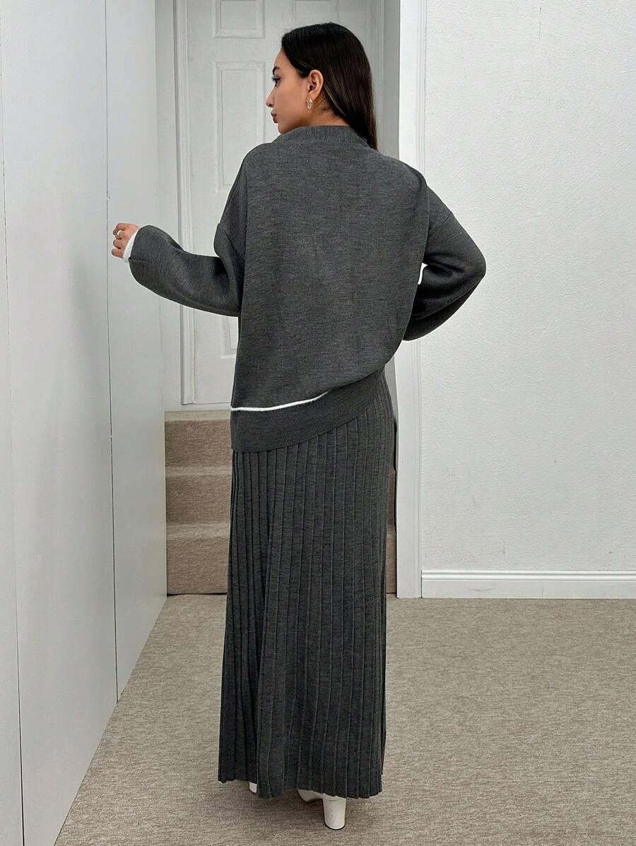KOMPLET DZIANINOWY SWETER Z PILSOWANĄ SPÓDNICĄ