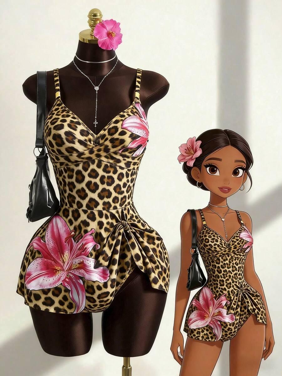 DWUCZĘŚCIOWY STRÓJ KĄPIELOWY ANIMAL PRINT kwiaty