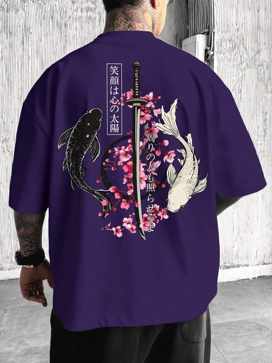 fioletowy t-shirt nadruk
