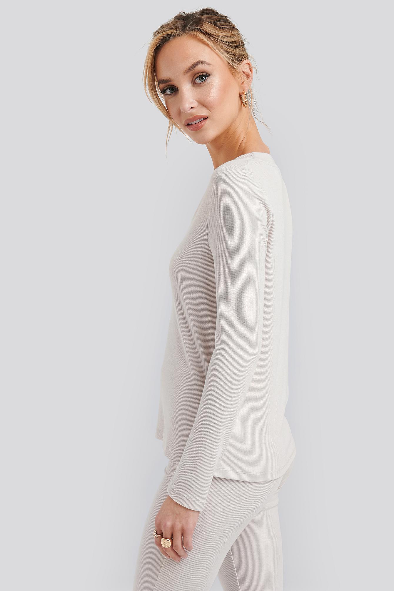 prążkowana bluzka z długim rękawem v-neck 