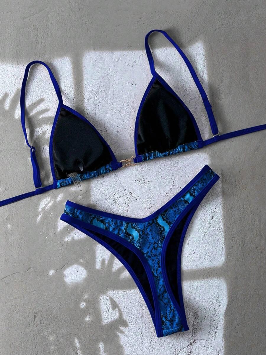 niebieski dół od bikini print
