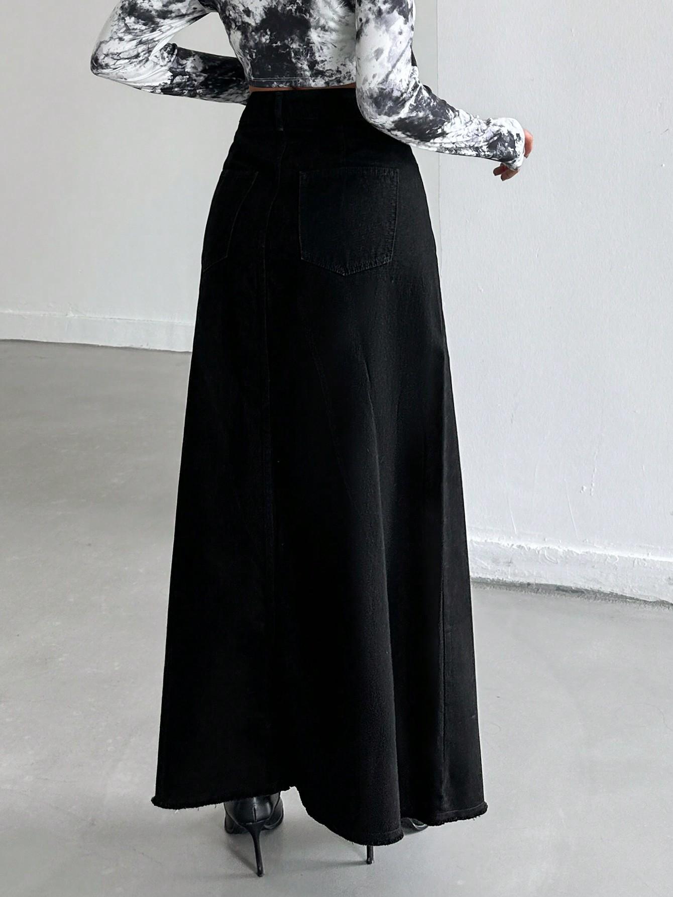 CZARNA MAXI SPÓDNICA JEANS 