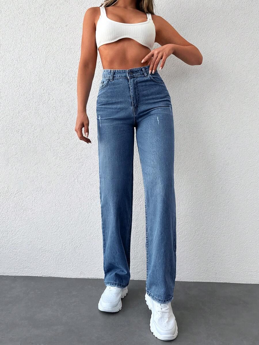 NIEBIESKIE SPODNIE JEANS SZEROKA NOGAWKA
