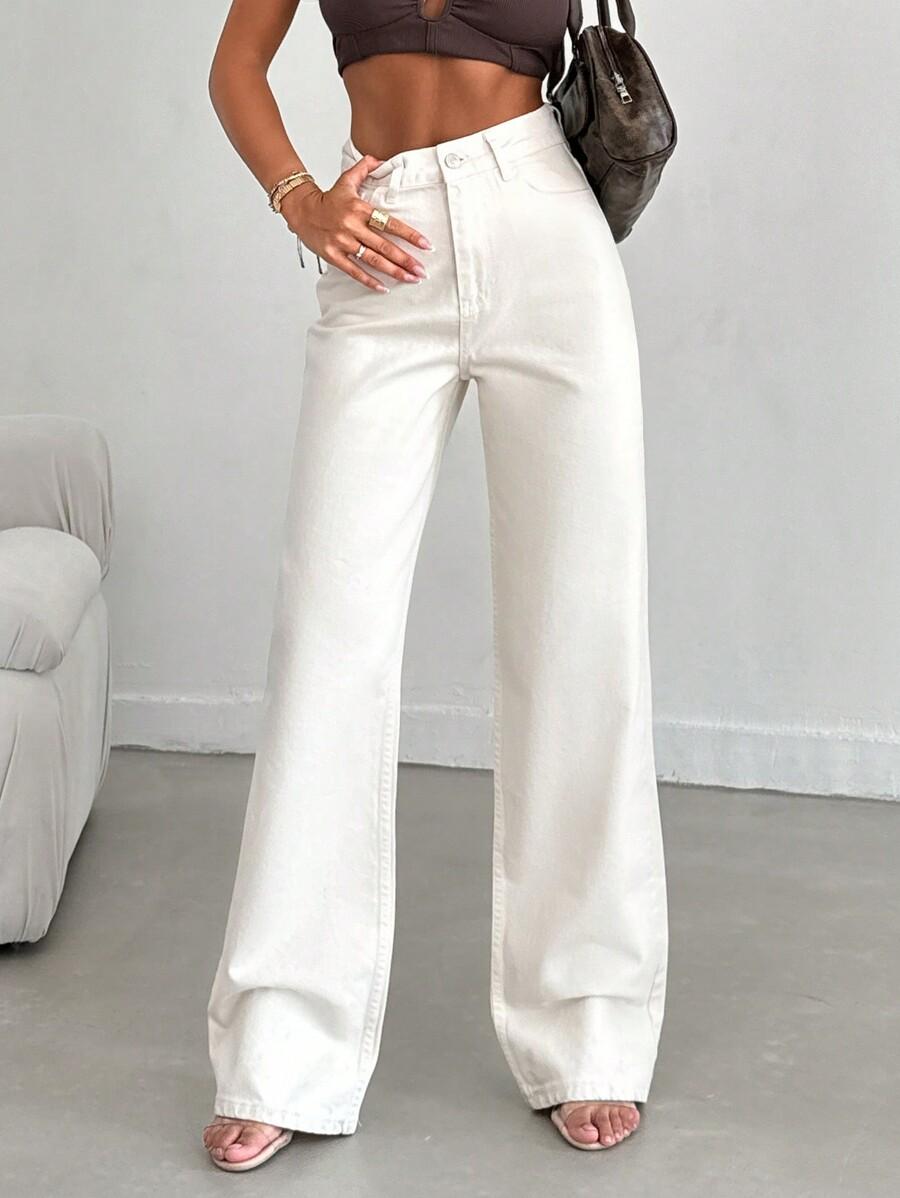 KREMOWE SPODNIE JEANS 