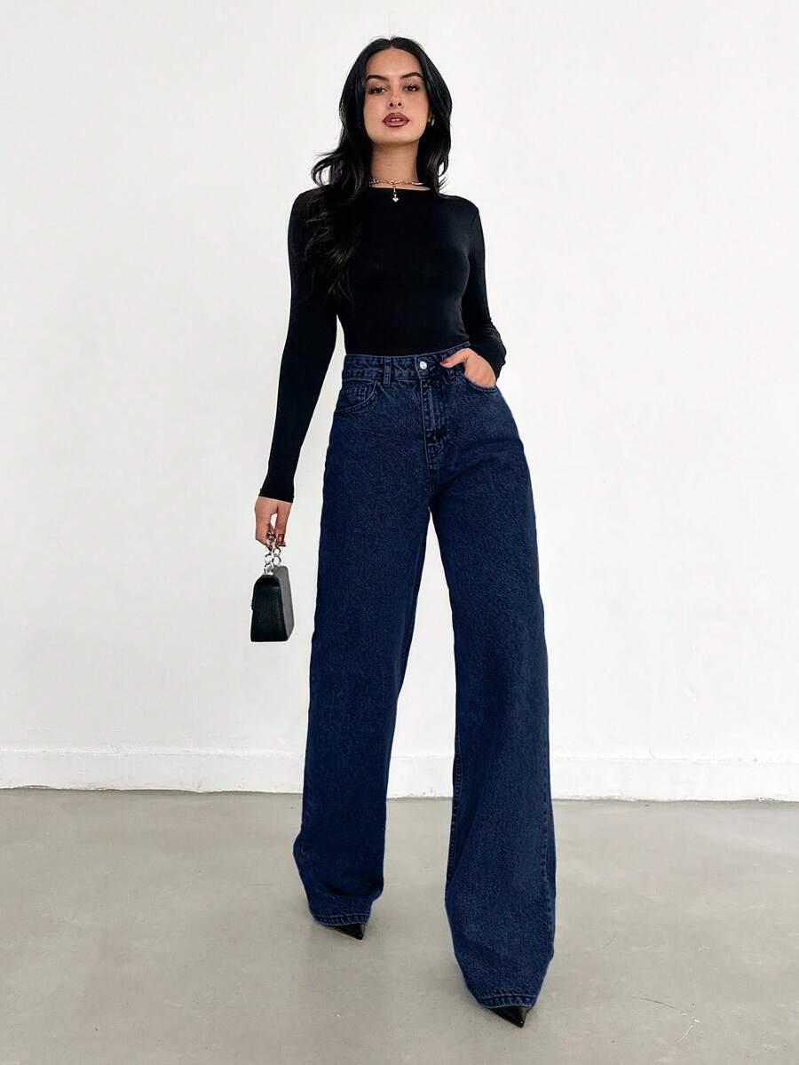 GRANATOWE SPODNIE JEANS