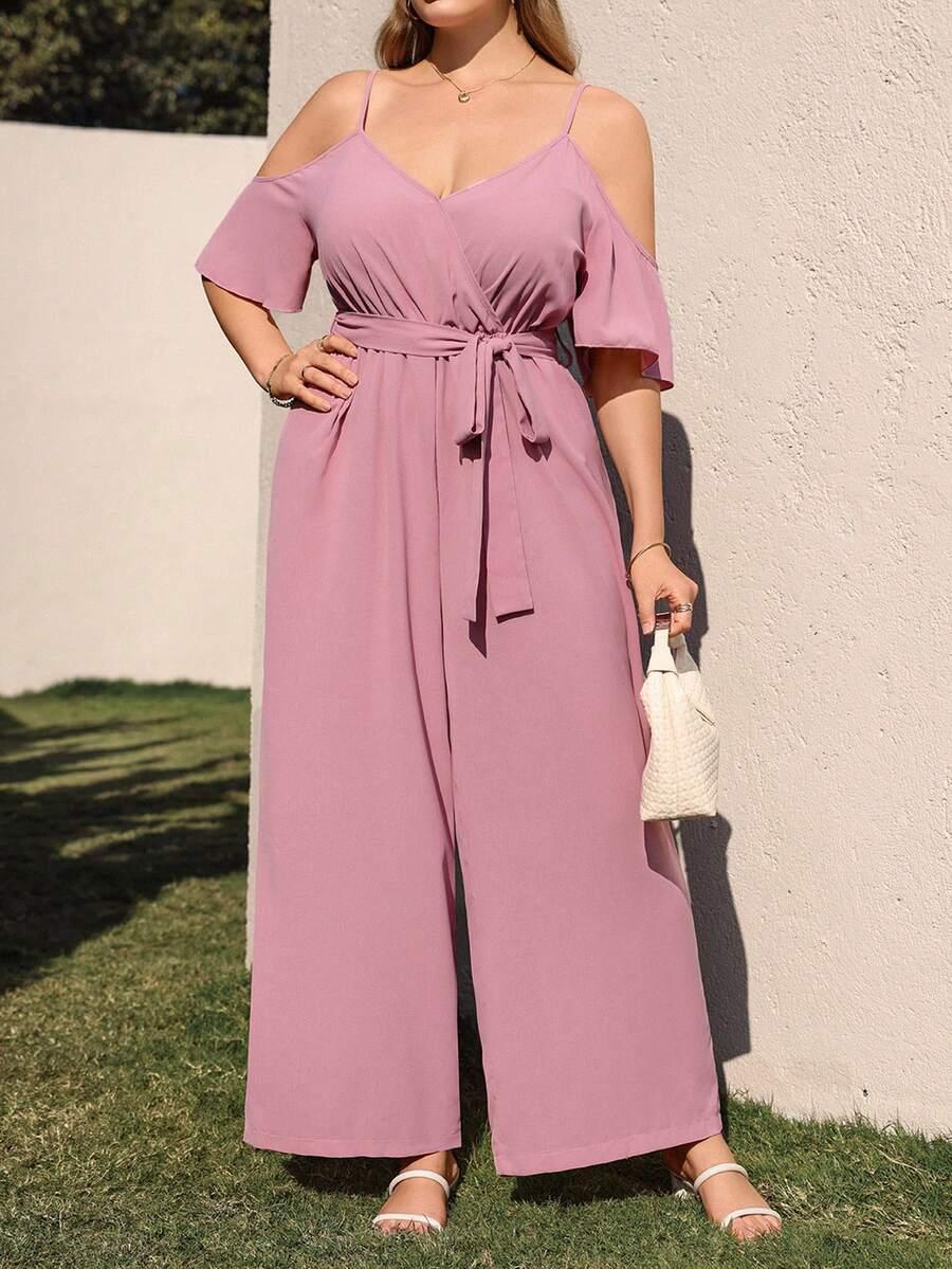 różowy kombinezon v-neck