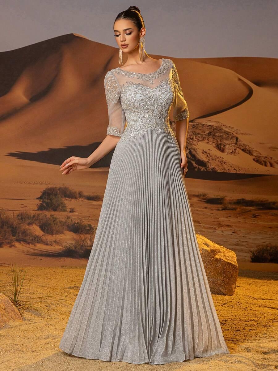 SREBRNA MAXI SUKIENKA POŁYSK