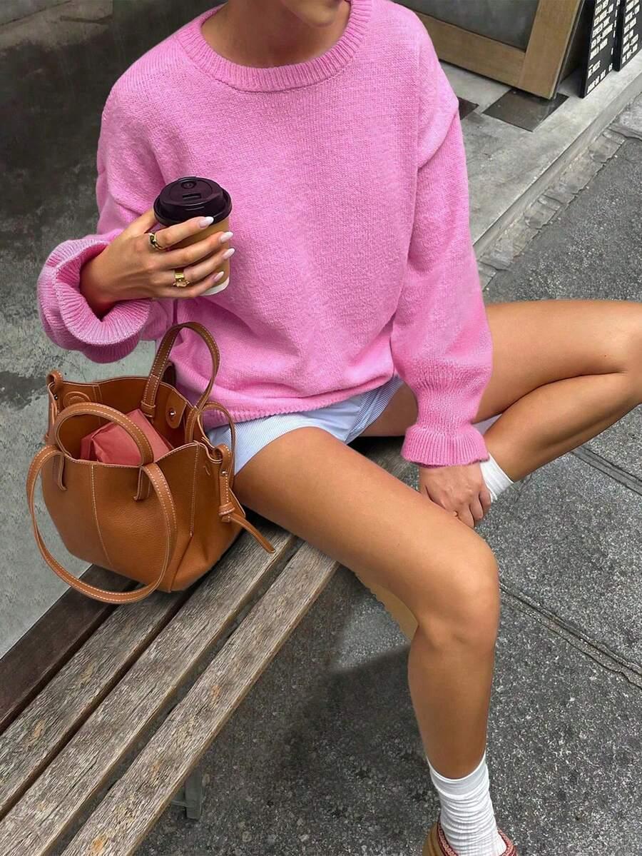 RÓŻOWY DZIANINOWY SWETER