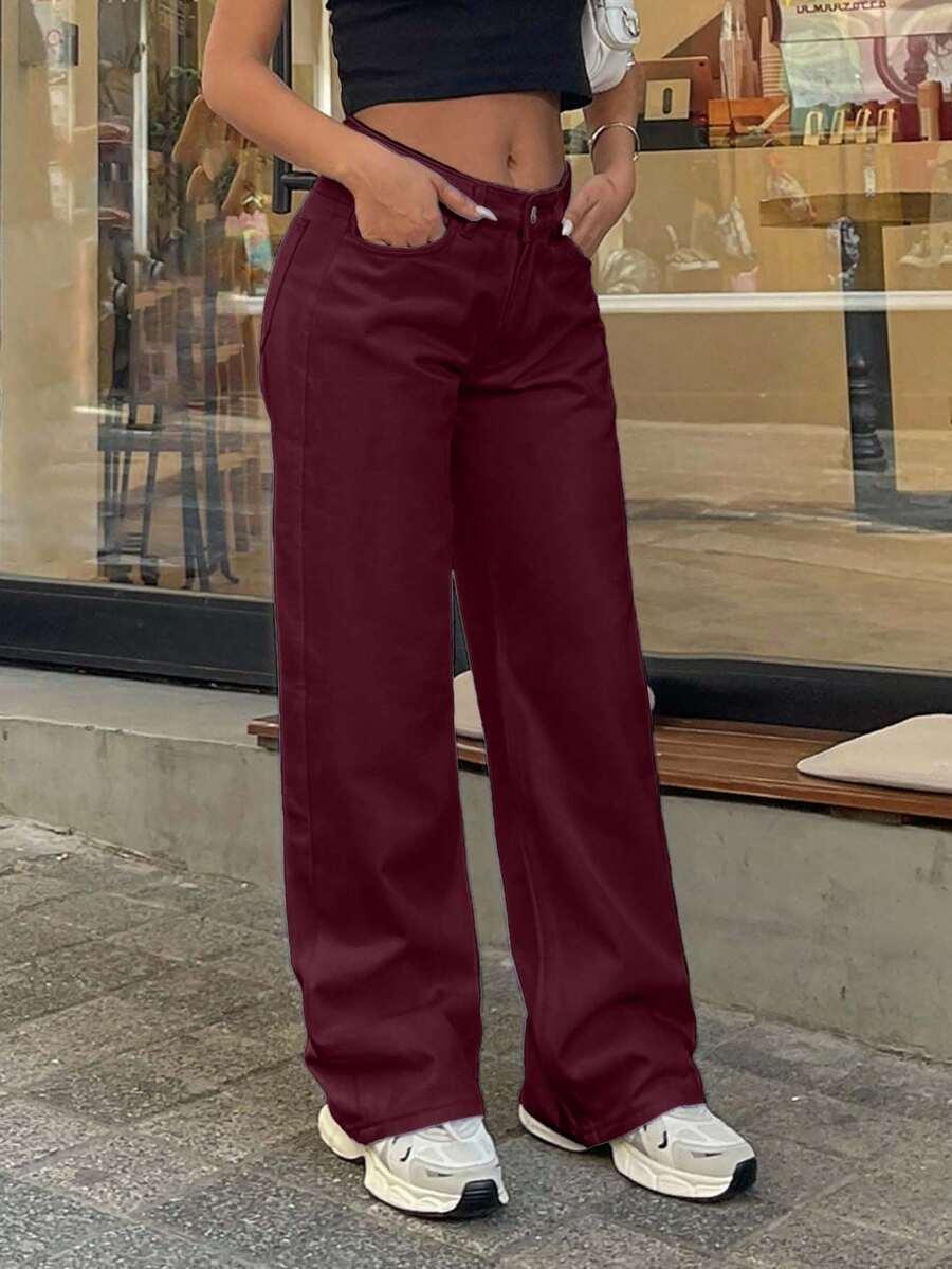 bordowe spodnie jeans
