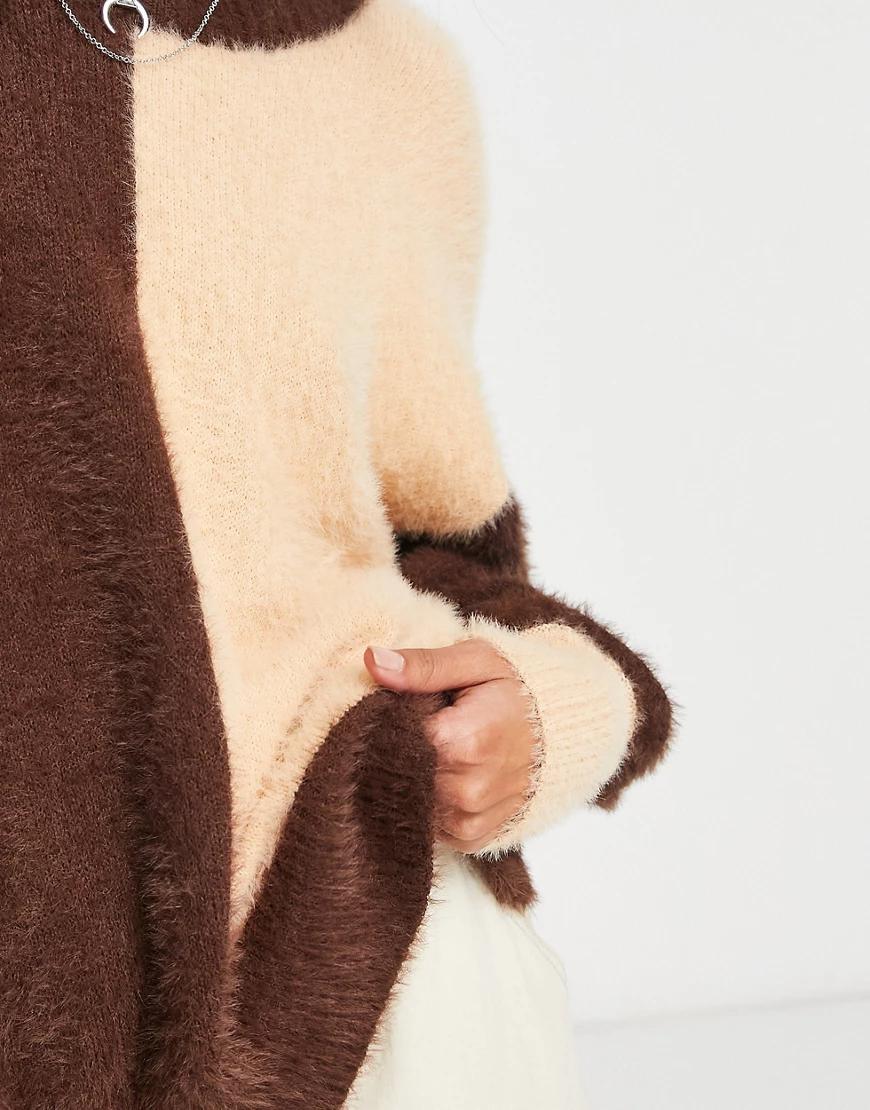 sweter fluffy kontrast długi rękaw 