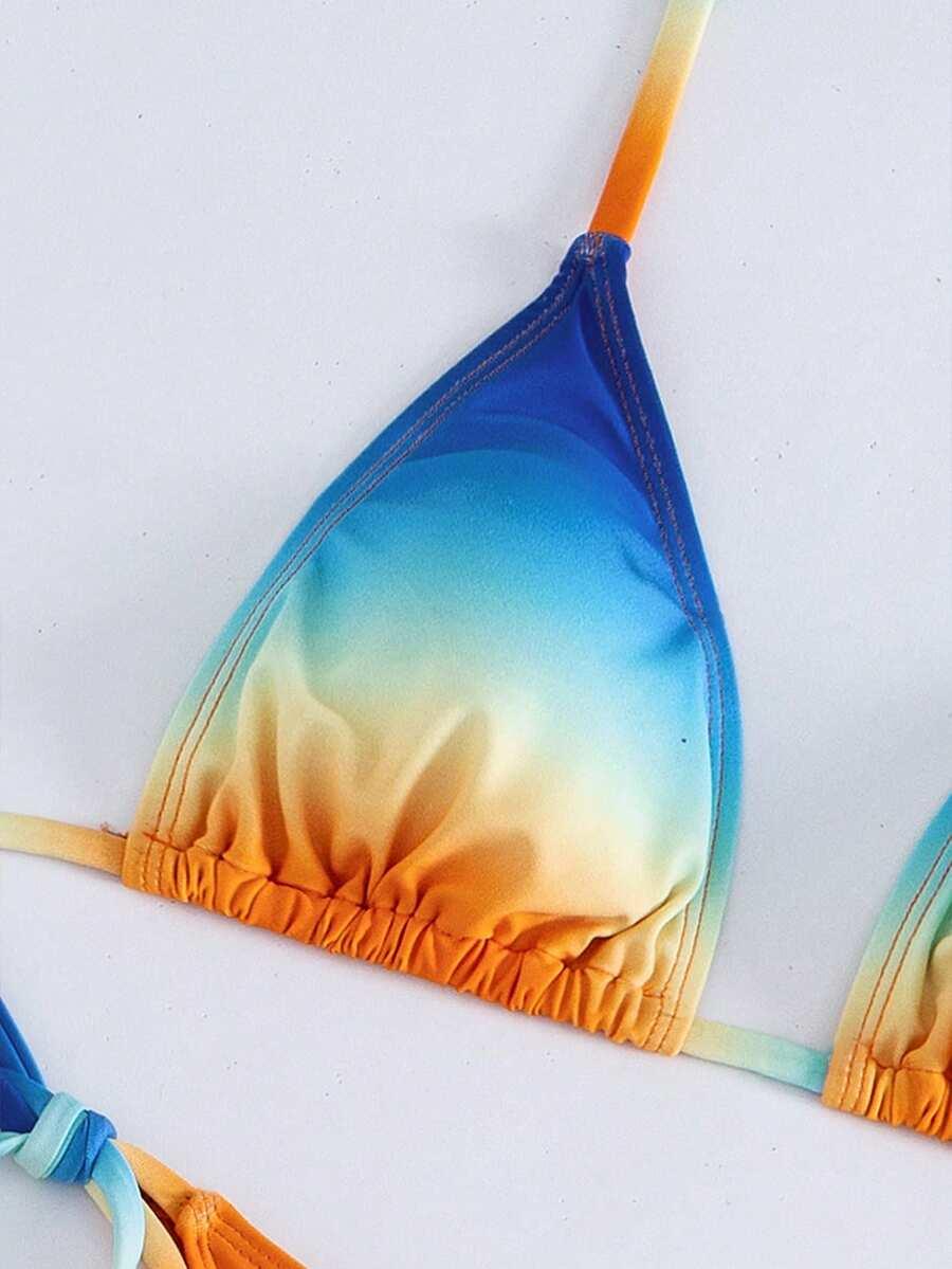 trzyczęściowy komplet bikini pareo ombre