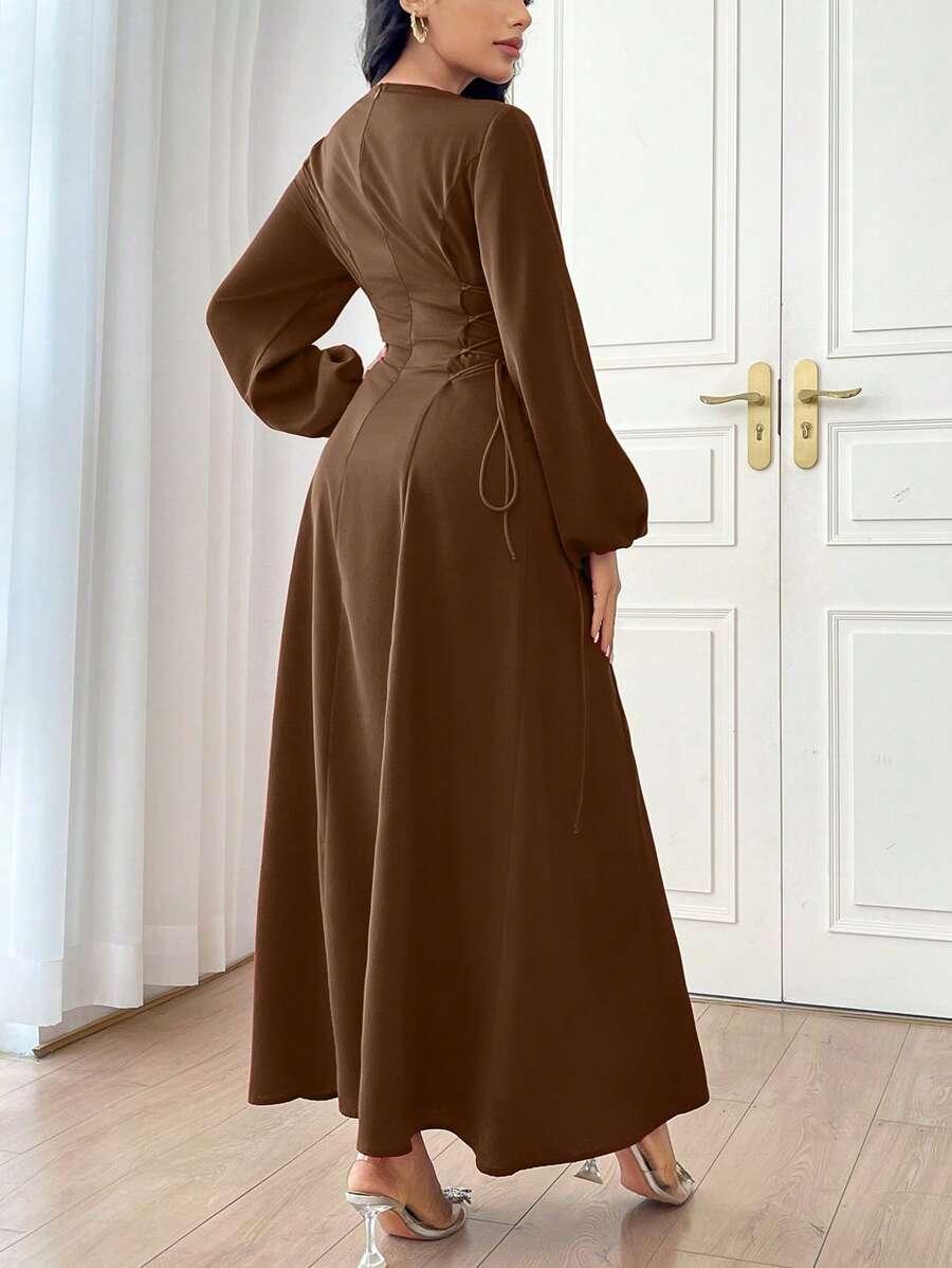 brązowa maxi sukienka