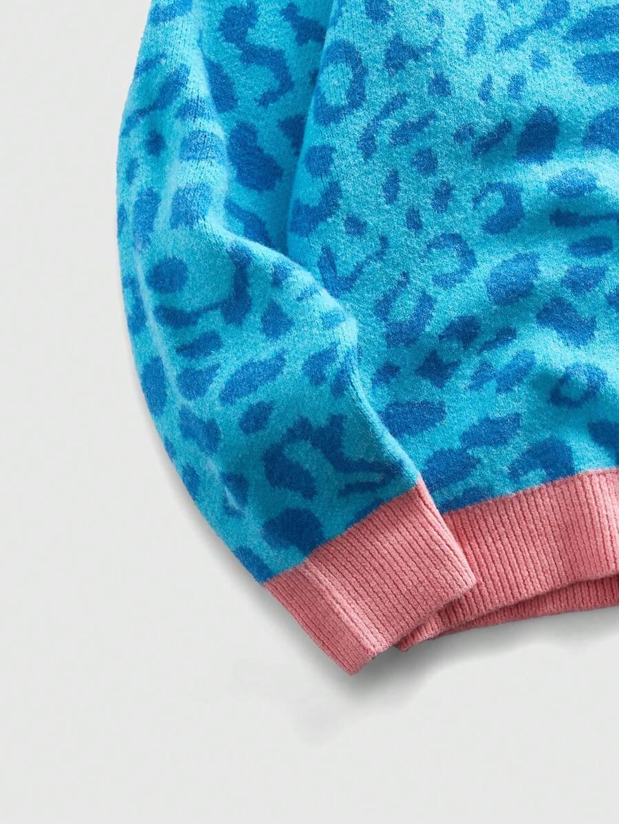sweter długi rękaw kontrast animal print