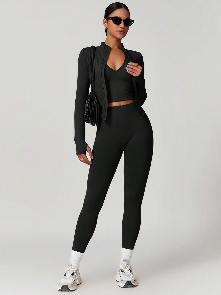 CZARNY KOMPLET BLUZA LEGGINSY 
