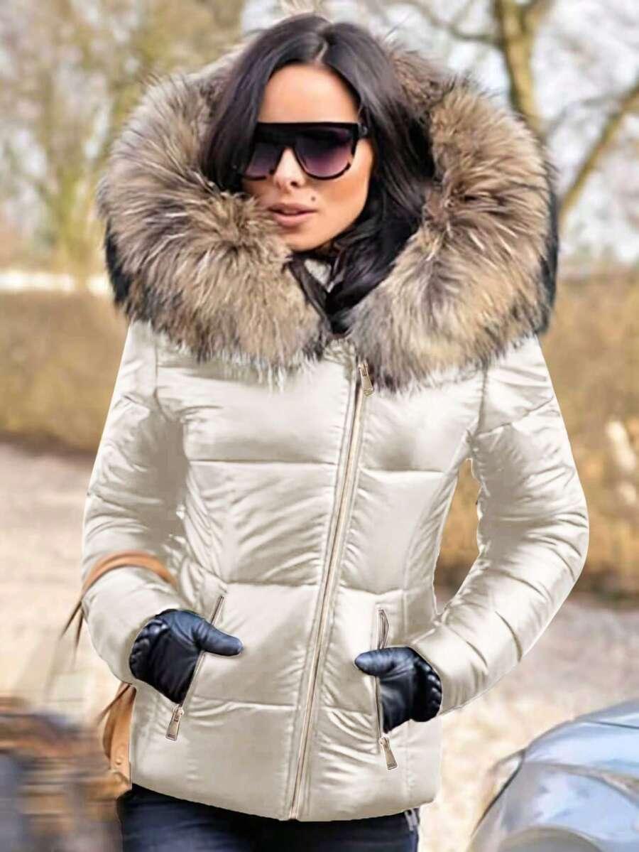 biała pikowana kurtka kaptur
