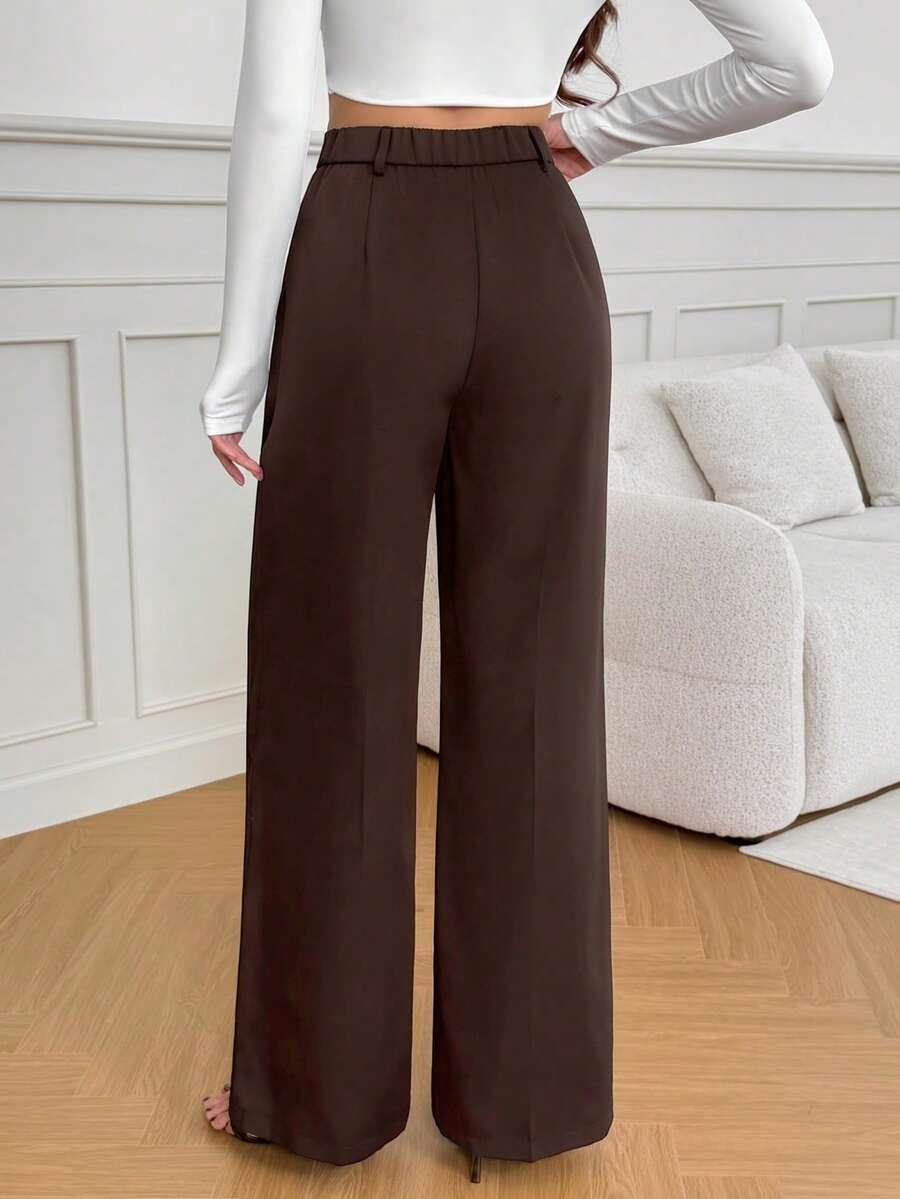 BRĄZOWE ELEGANCKIE SPODNIE WYSOKI STAN