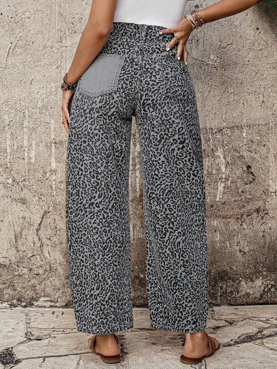szare spodnie jeans animal print