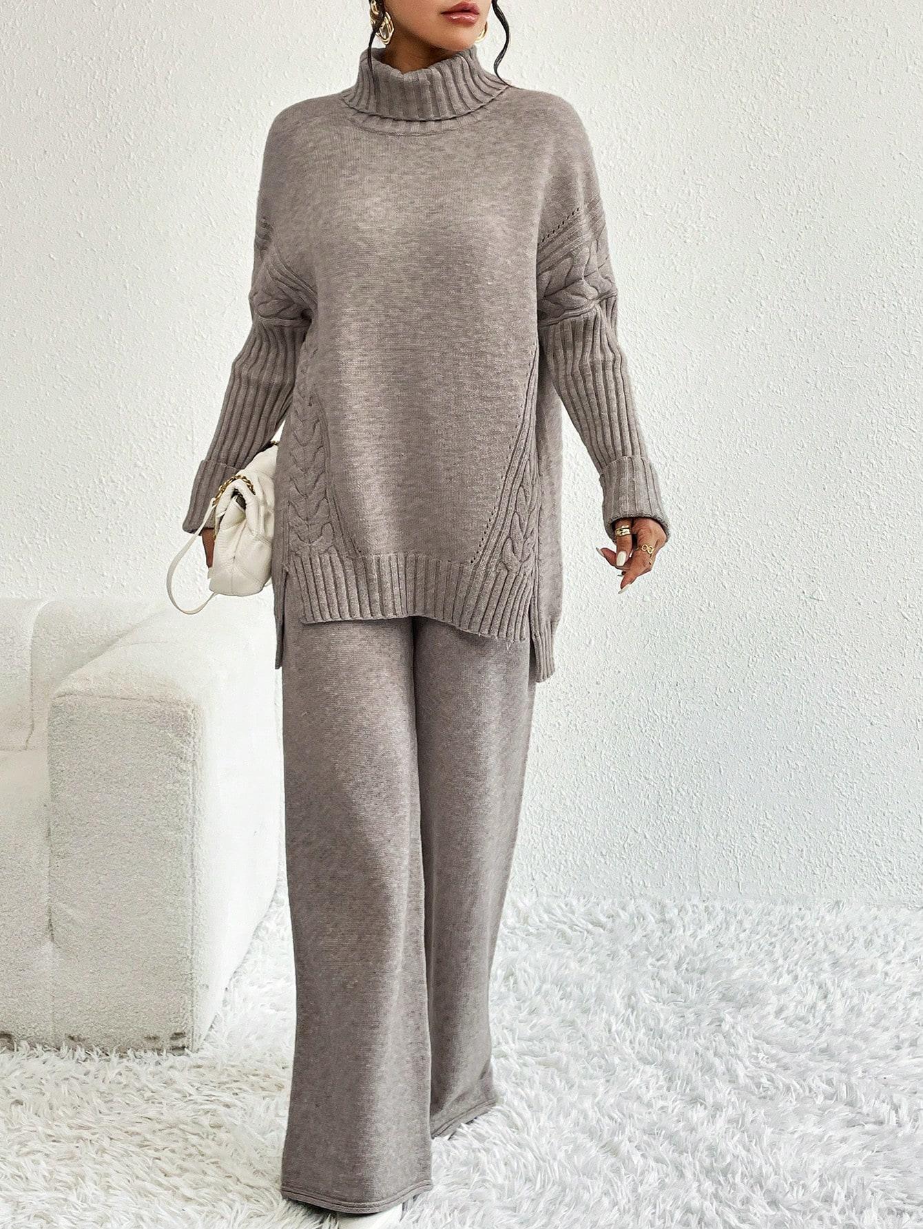 DZIANINOWY KOMPLET SWETER SPODNIE
