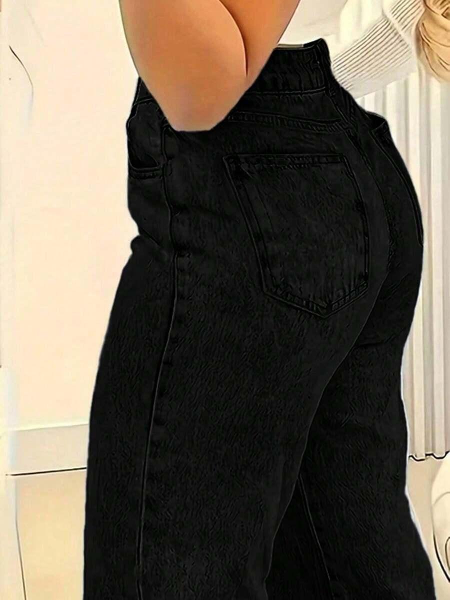 CZARNE SPODNIE JEANS PROSTA NOGAWKA 