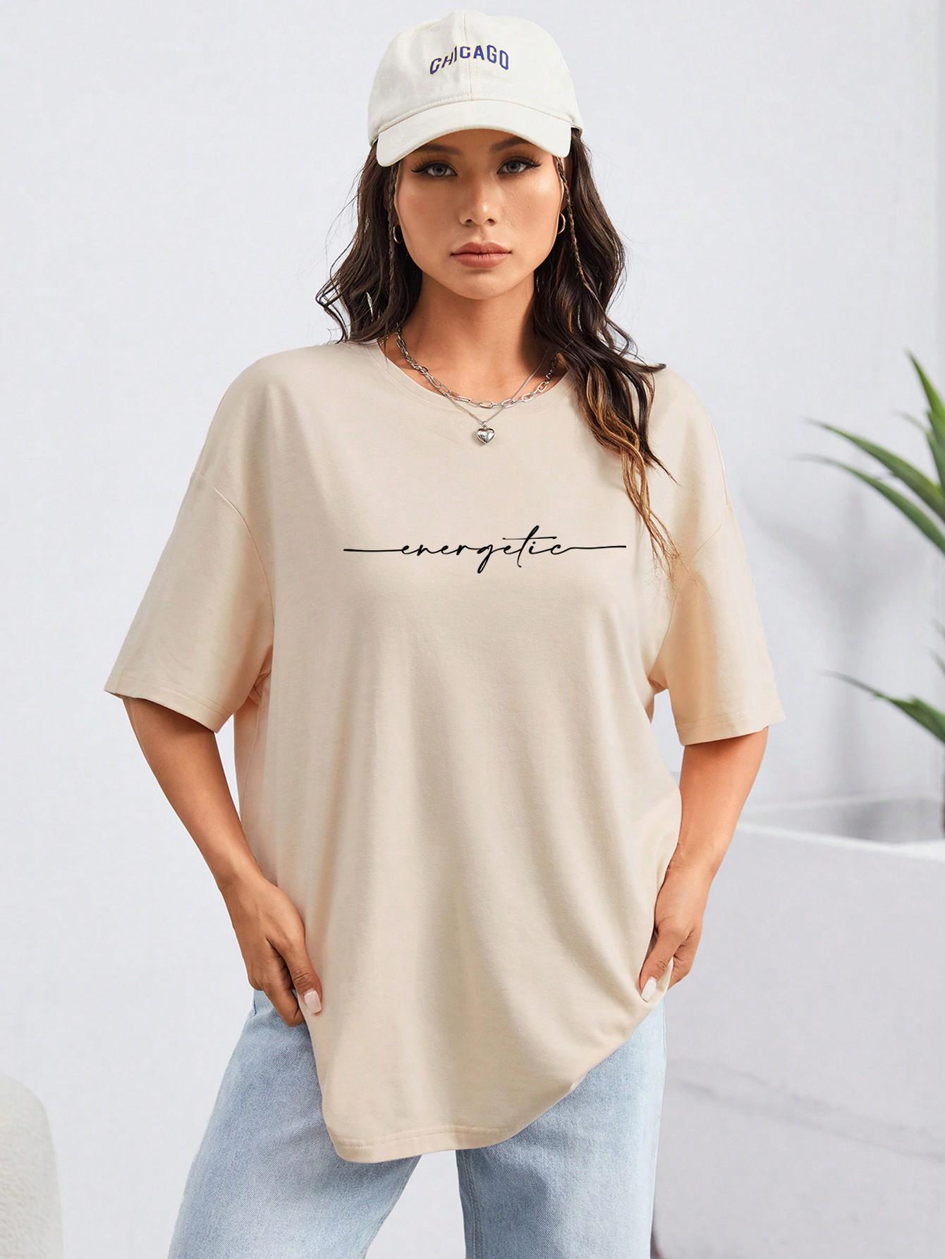 t-shirt okrągły dekolt nadruk