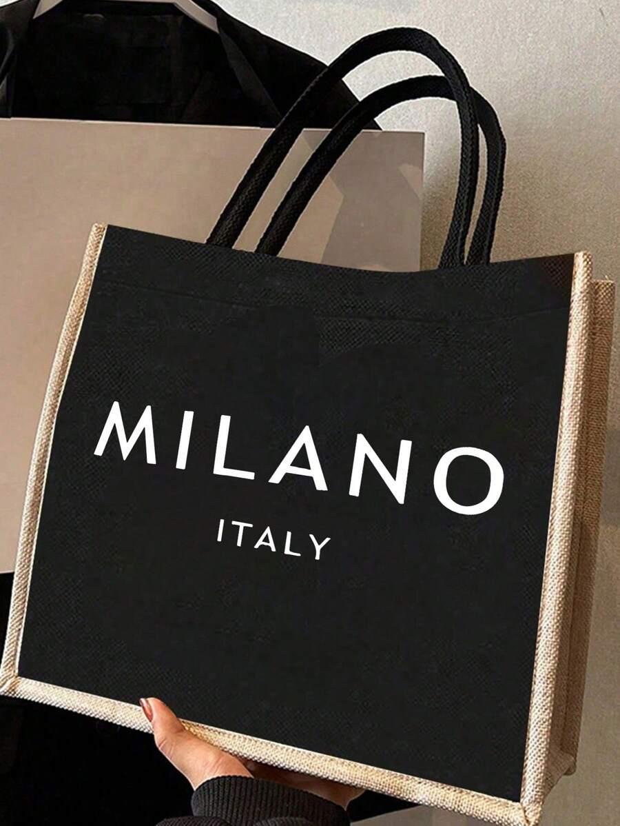 CZARNA TOREBKA SASZETKA NAPISY MILANO