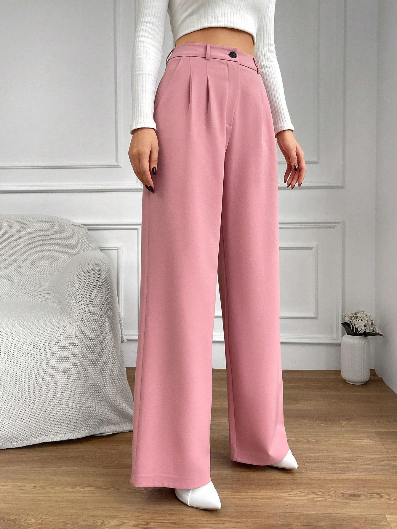 różowe spodnie z wysokim stanem szerokie nogawki