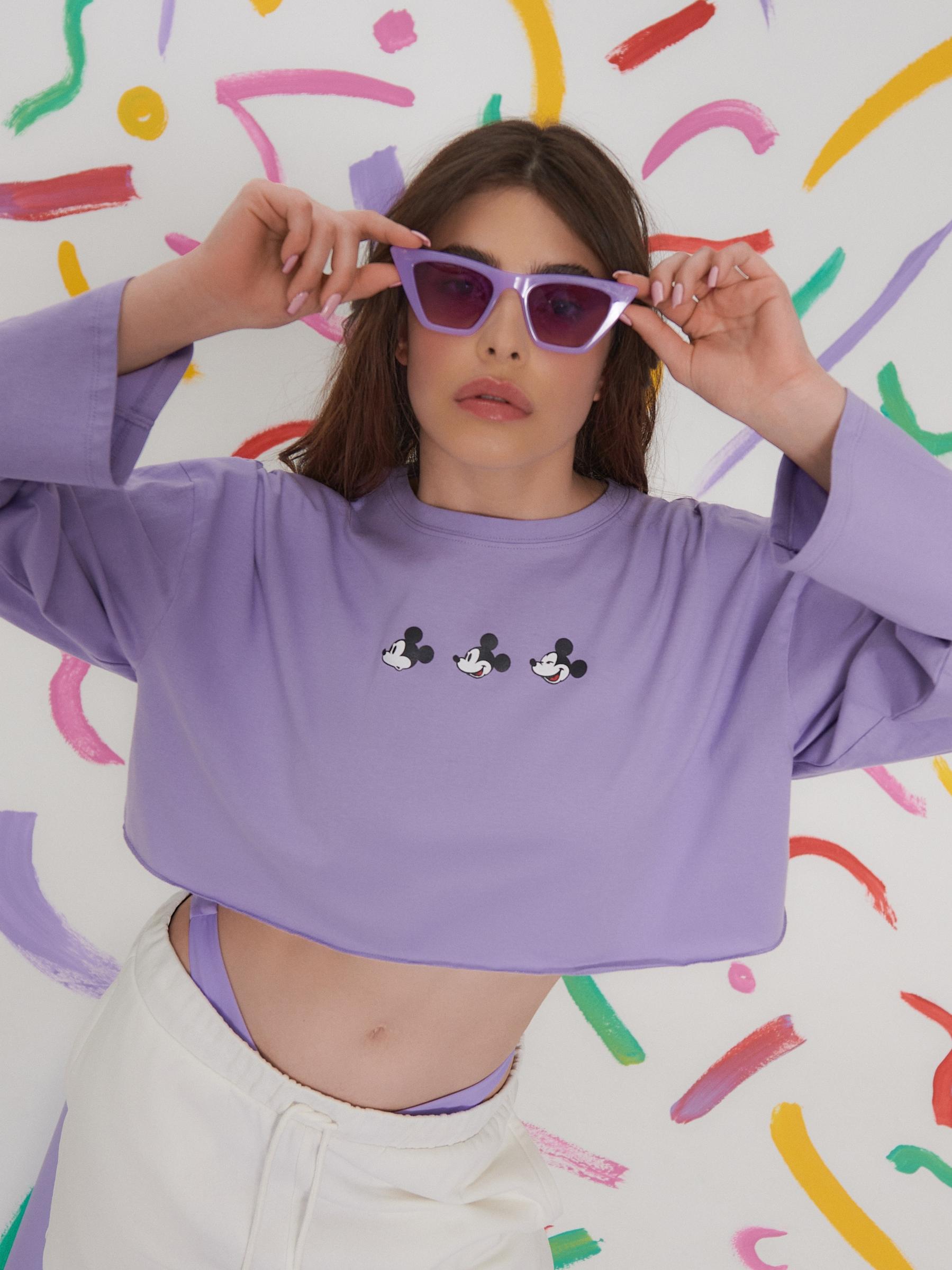 fioletowy crop top długi rękaw Myszka Miki