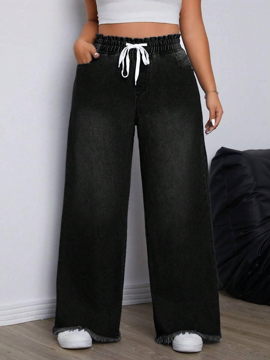 CZARNE SPODNIE JEANS WIĄZANIE