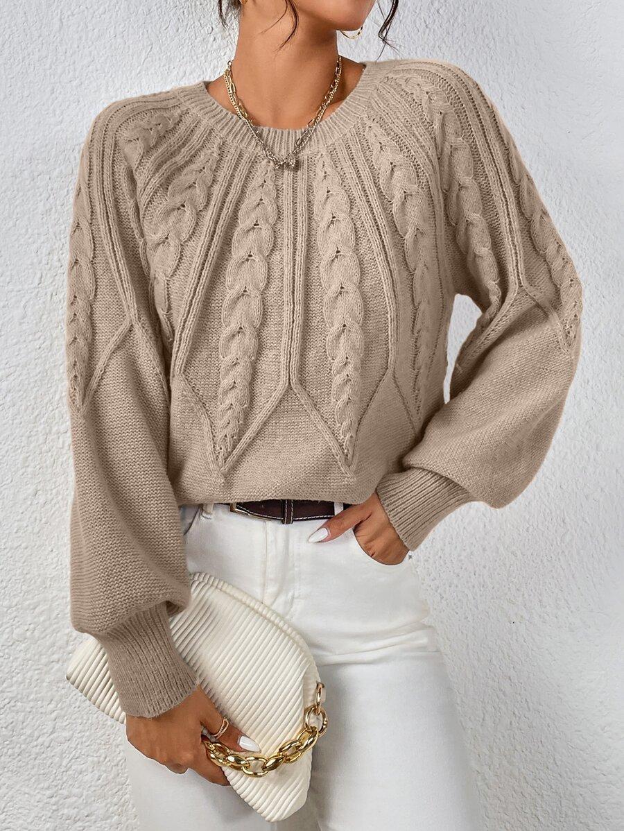 BEŻOWY SWETER OKRĄGŁY DEKOLT