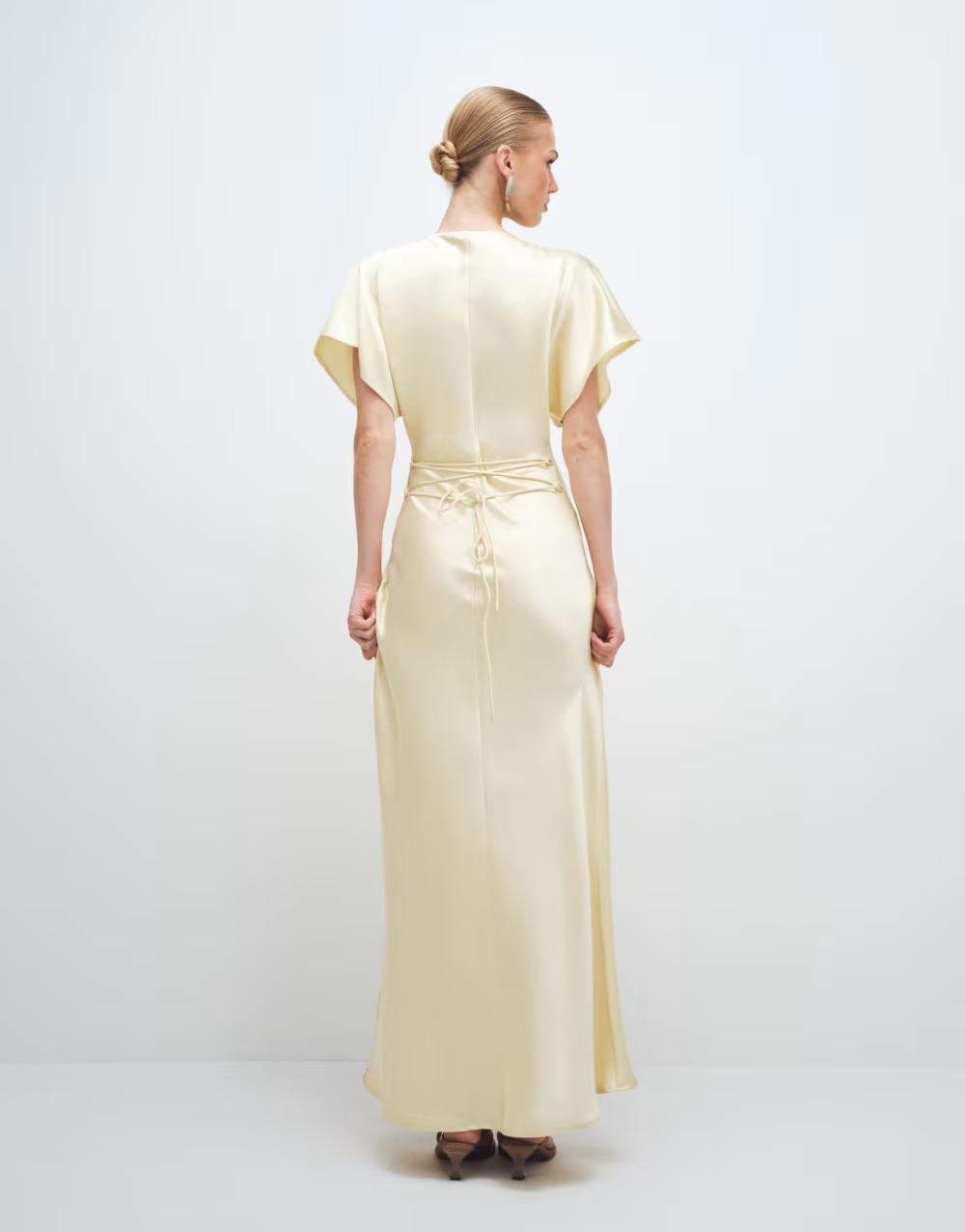 SATYNOWA MAXI SUKIENKA V-NECK