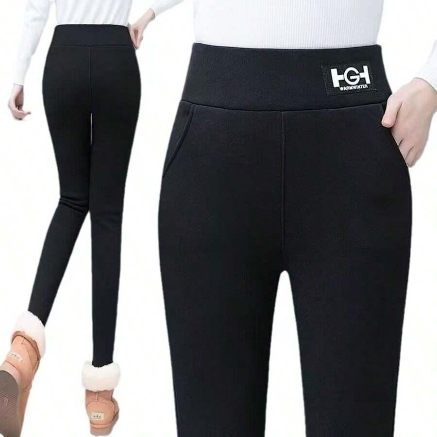czarne ocieplane legginsy