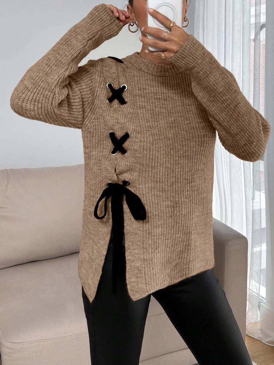 SWETER Z DŁUGIM RĘKAWEM WIĄZANIE