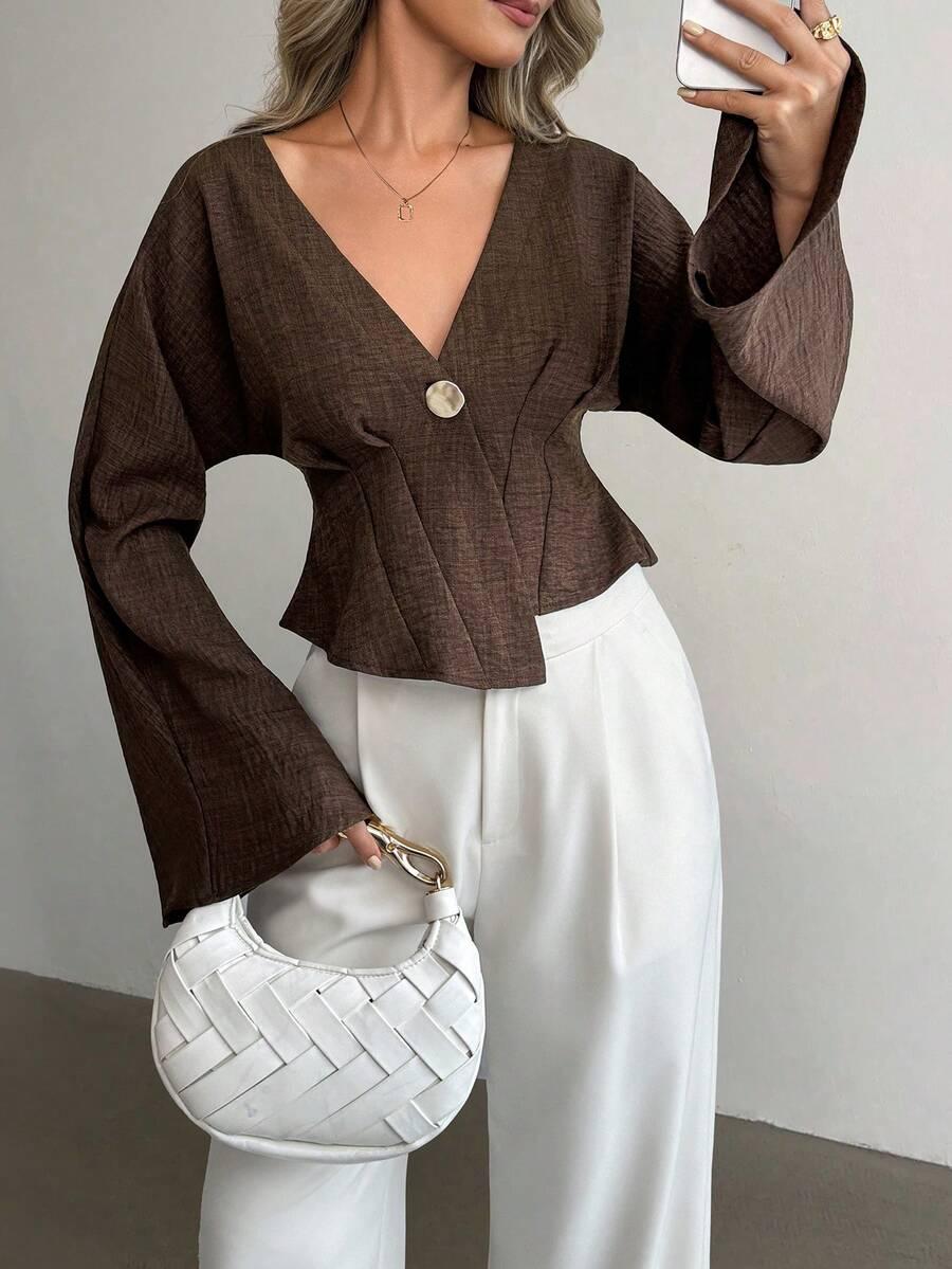 BRĄZOWA BLUZKA V-NECK
