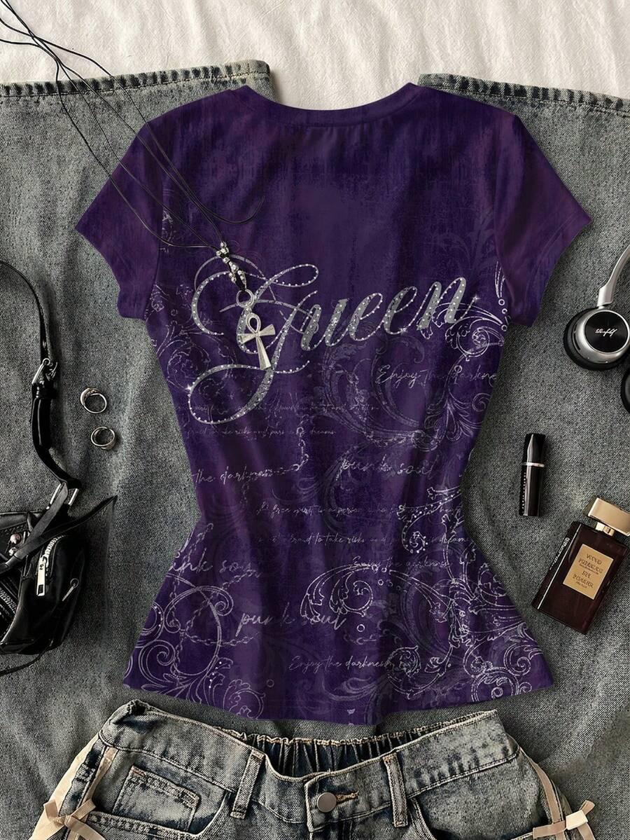 fioletowy t-shirt v-neck