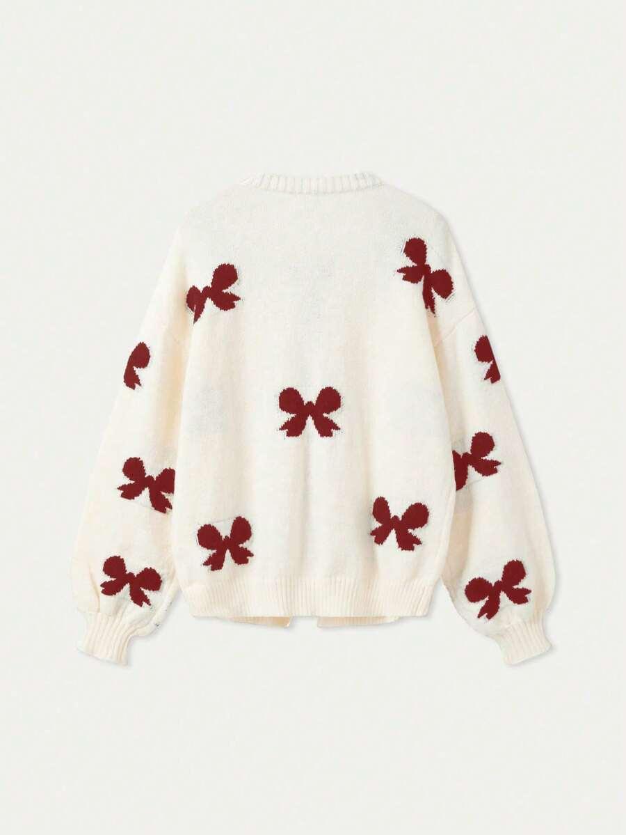sweter długi rękaw wiązanie wzór kokardy