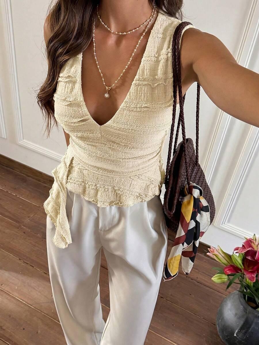żółty top v-neck
