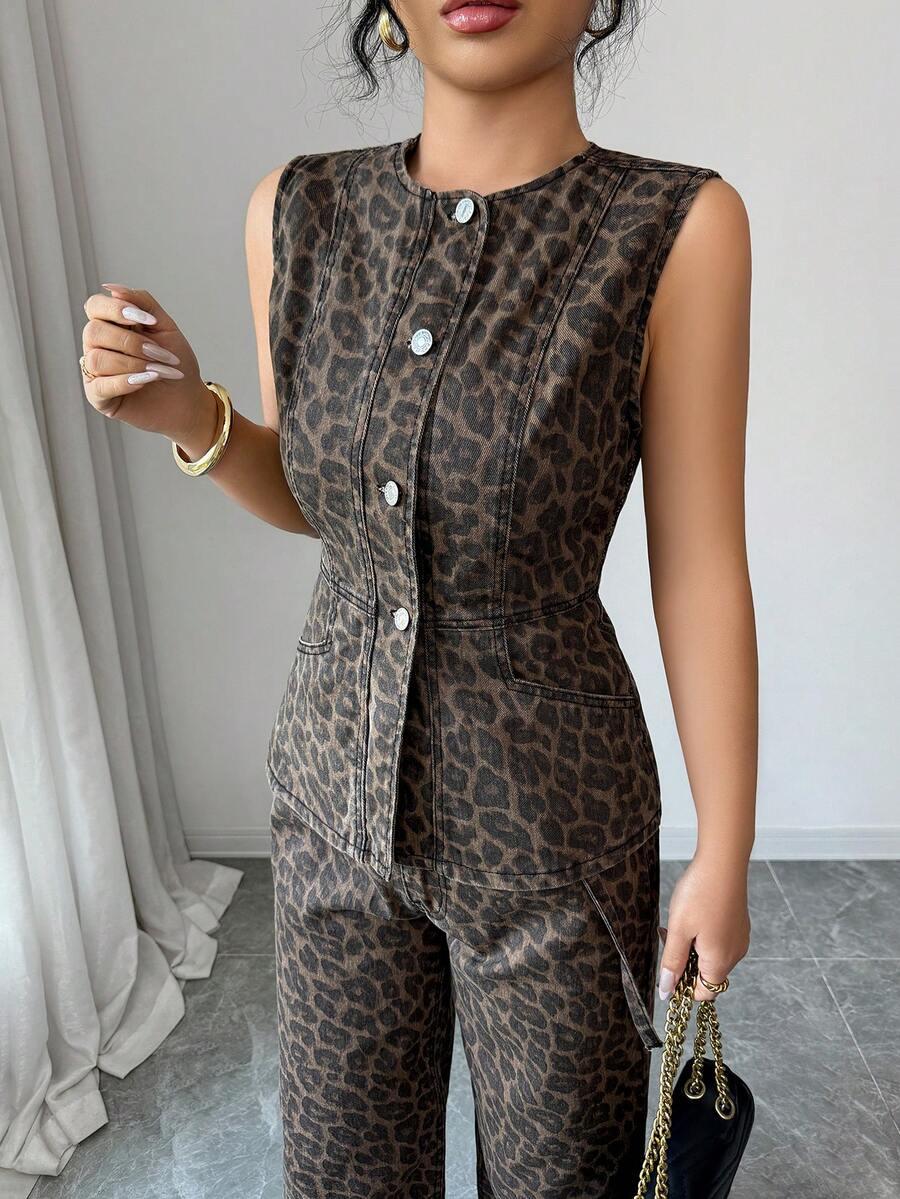 kamizelka jeans animal print