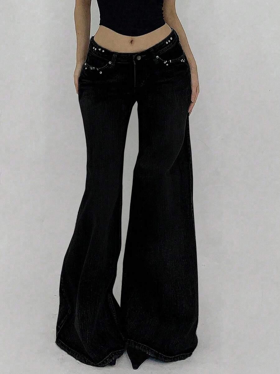 CZARNE SZEROKIE JEANS