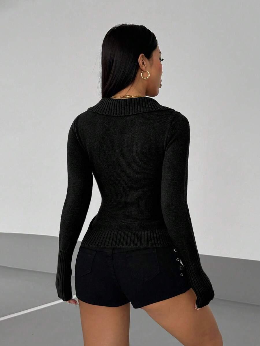 CZARNY DZIANINOWY SWETER