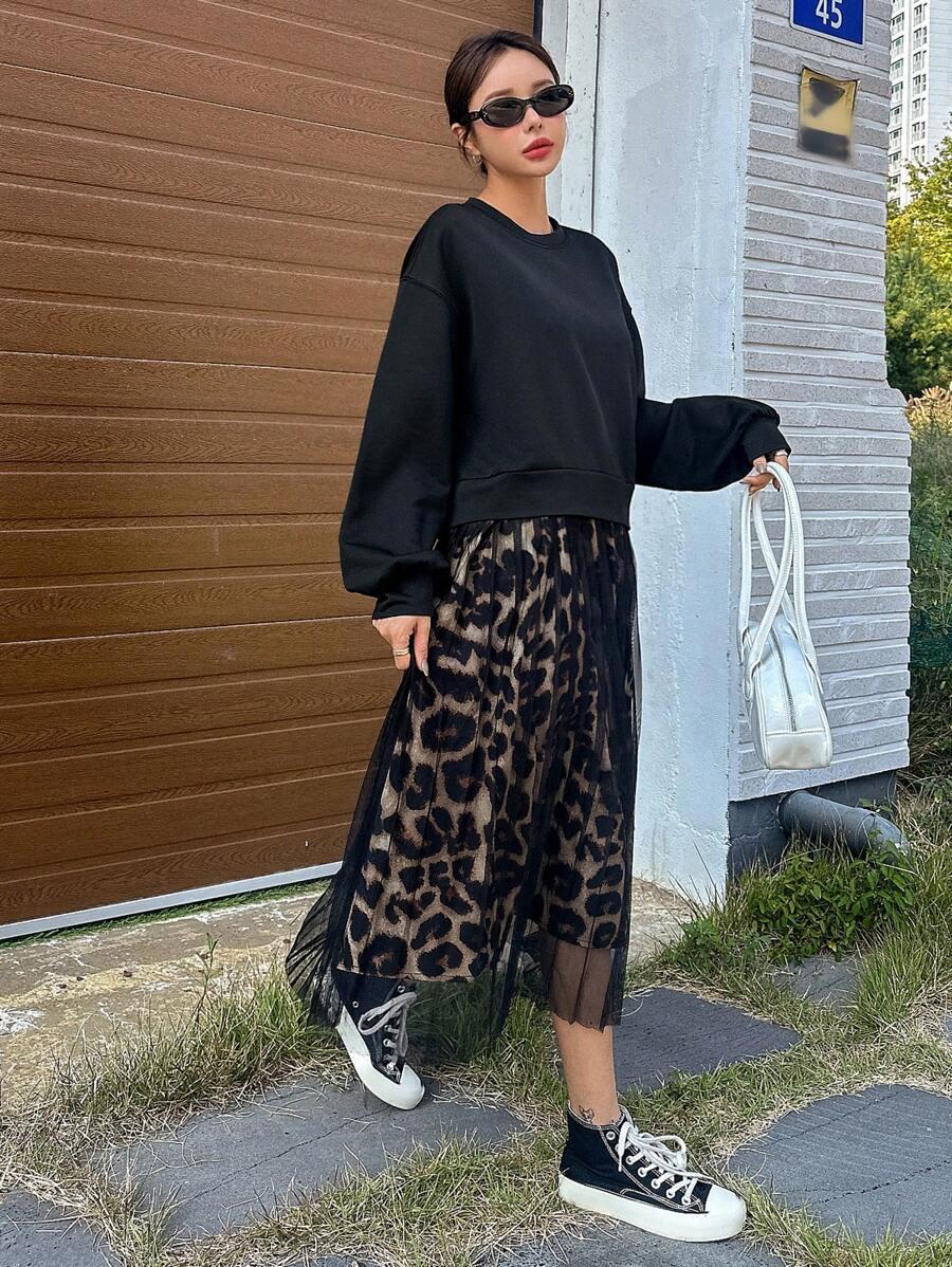 SUKIENKA ŁĄCZENIE ANIMAL PRINT SIATECZKA