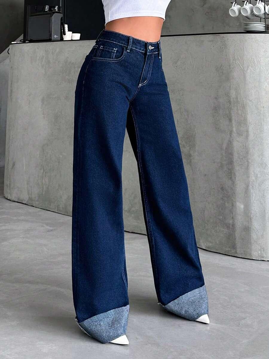 GRANATOWE SPODNIE JEANS