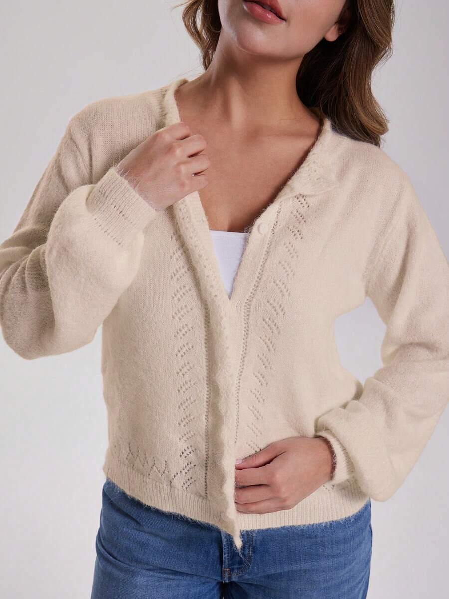 SWETER KARDIGAN Z DOMIESZKĄ WEŁNY