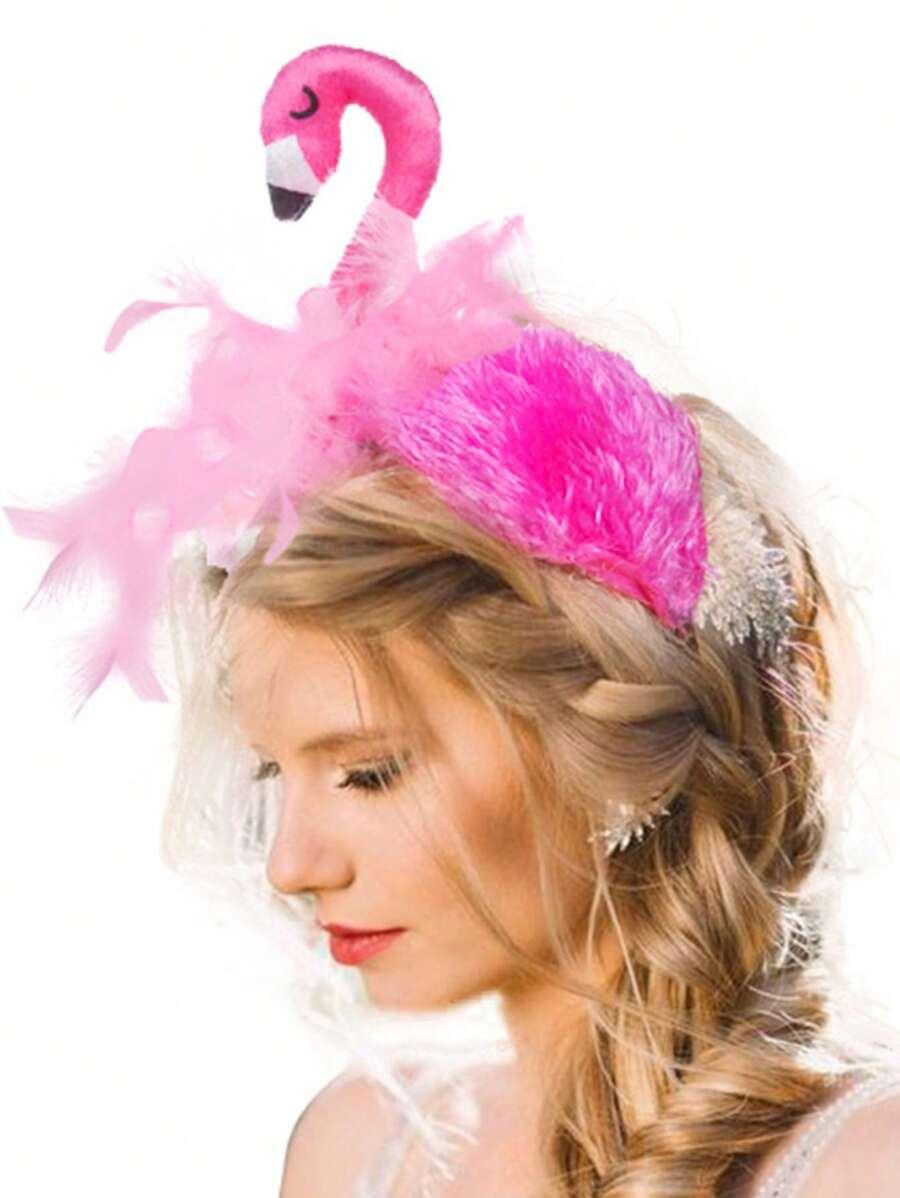 Różowa opaska na głowę flamingo