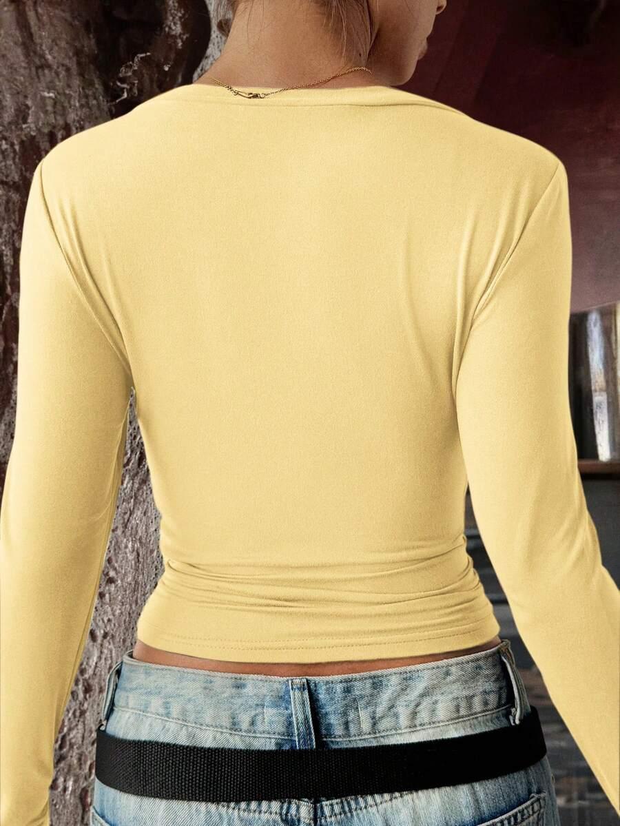 żółty top v neck długi rękaw
