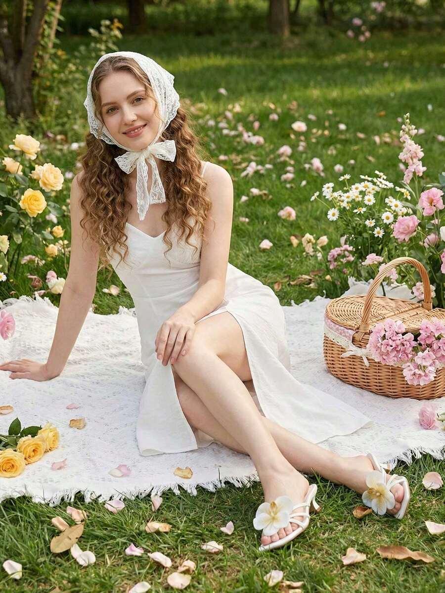 białe klapki kwiat 3D