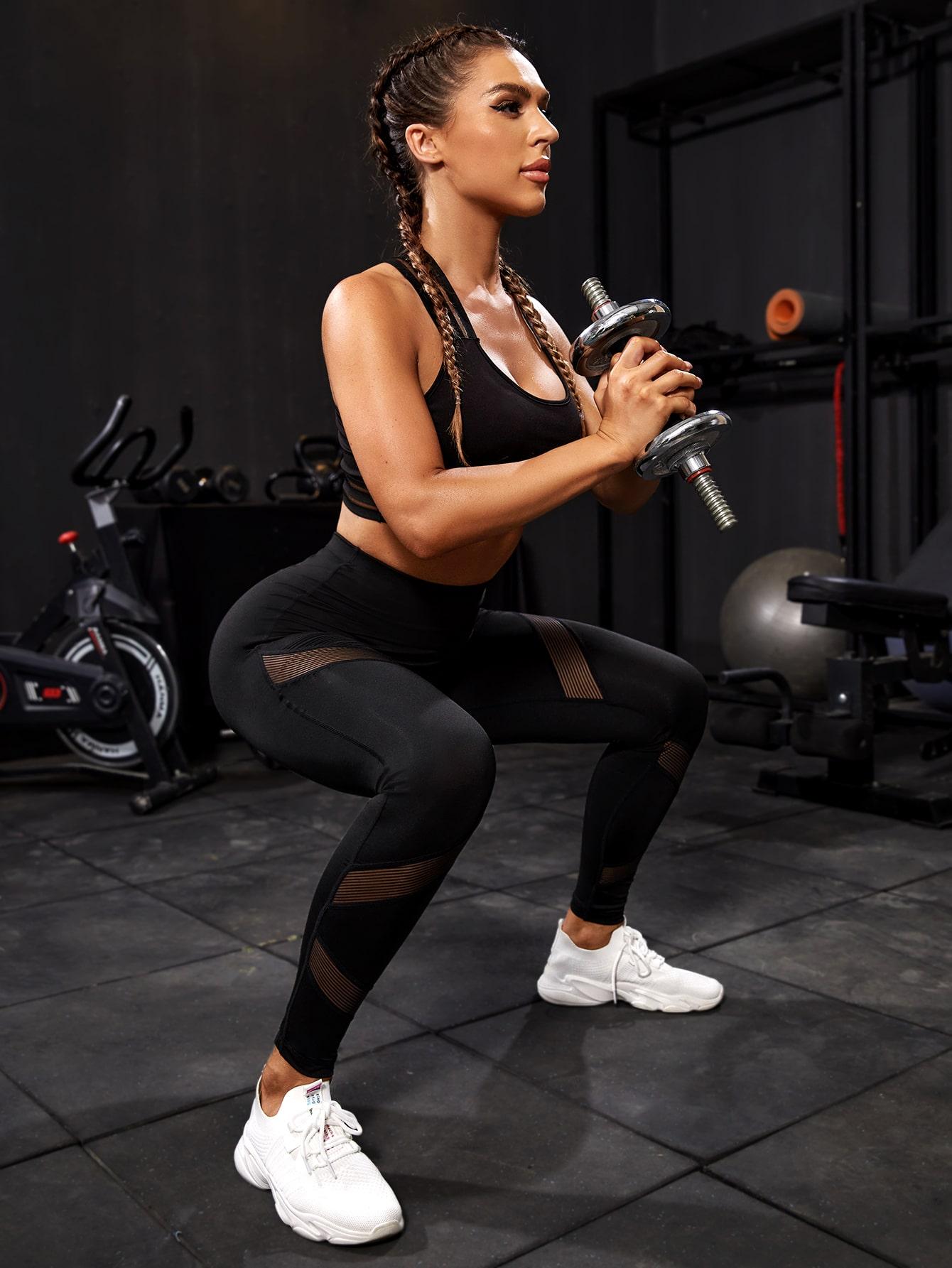 sportowe legginsy wstawki siateczka 