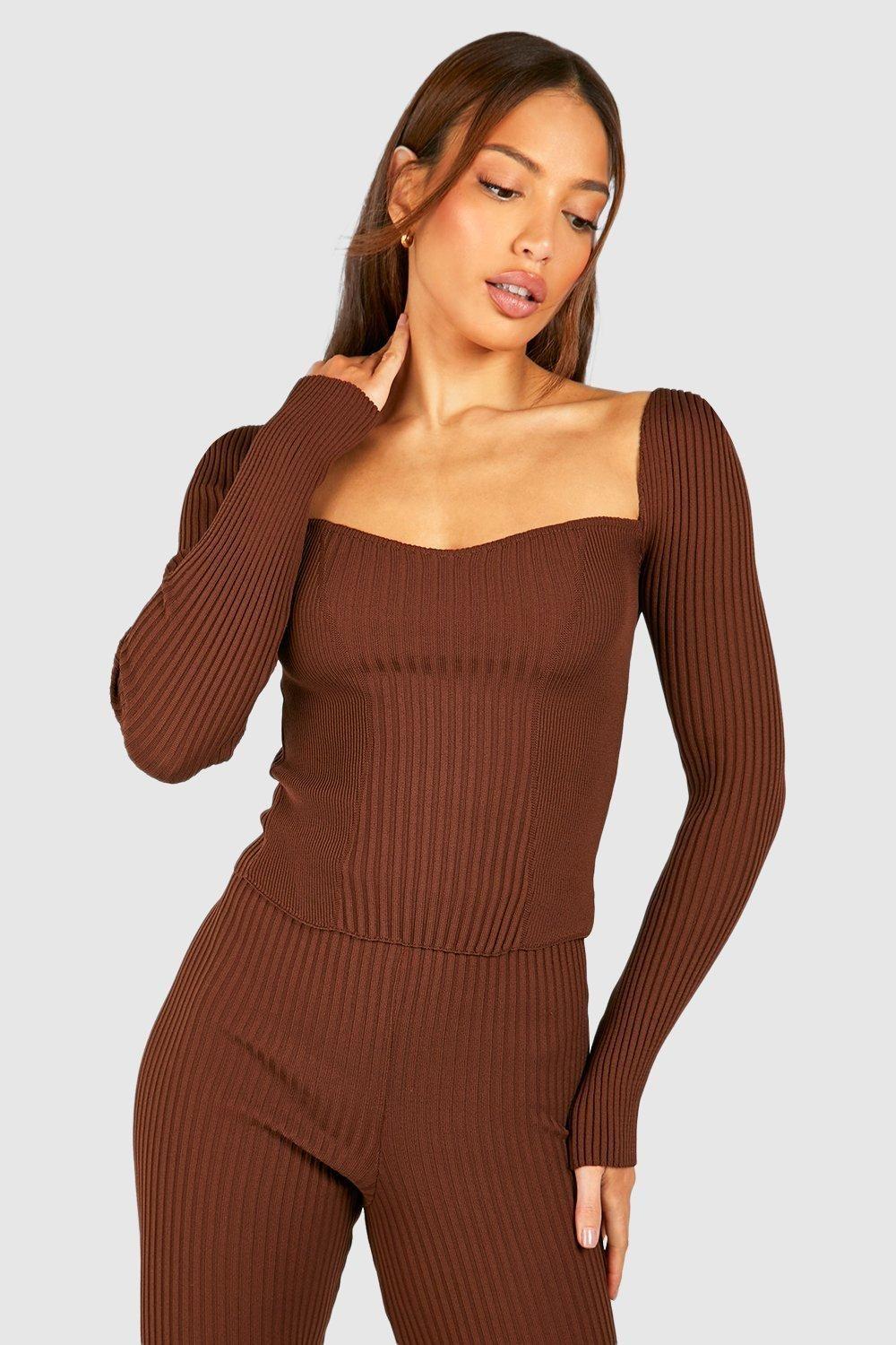 BRĄZOWY SWETER DZIANINA 