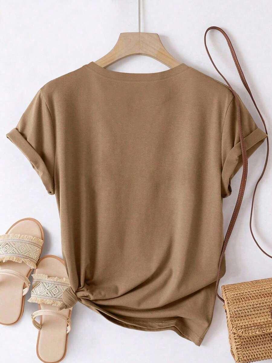 brązowy t-shirt nadruk 