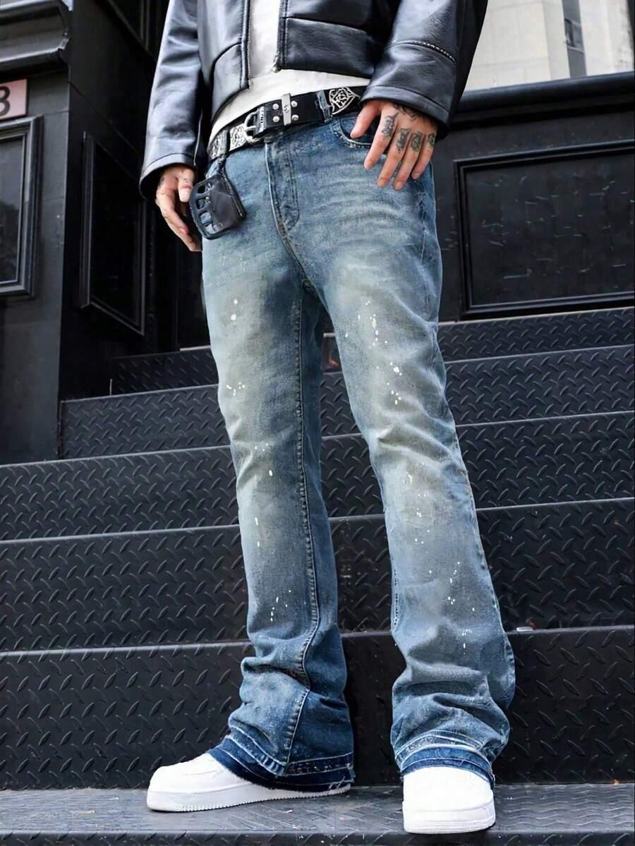spodnie print jeans kieszenie zamek